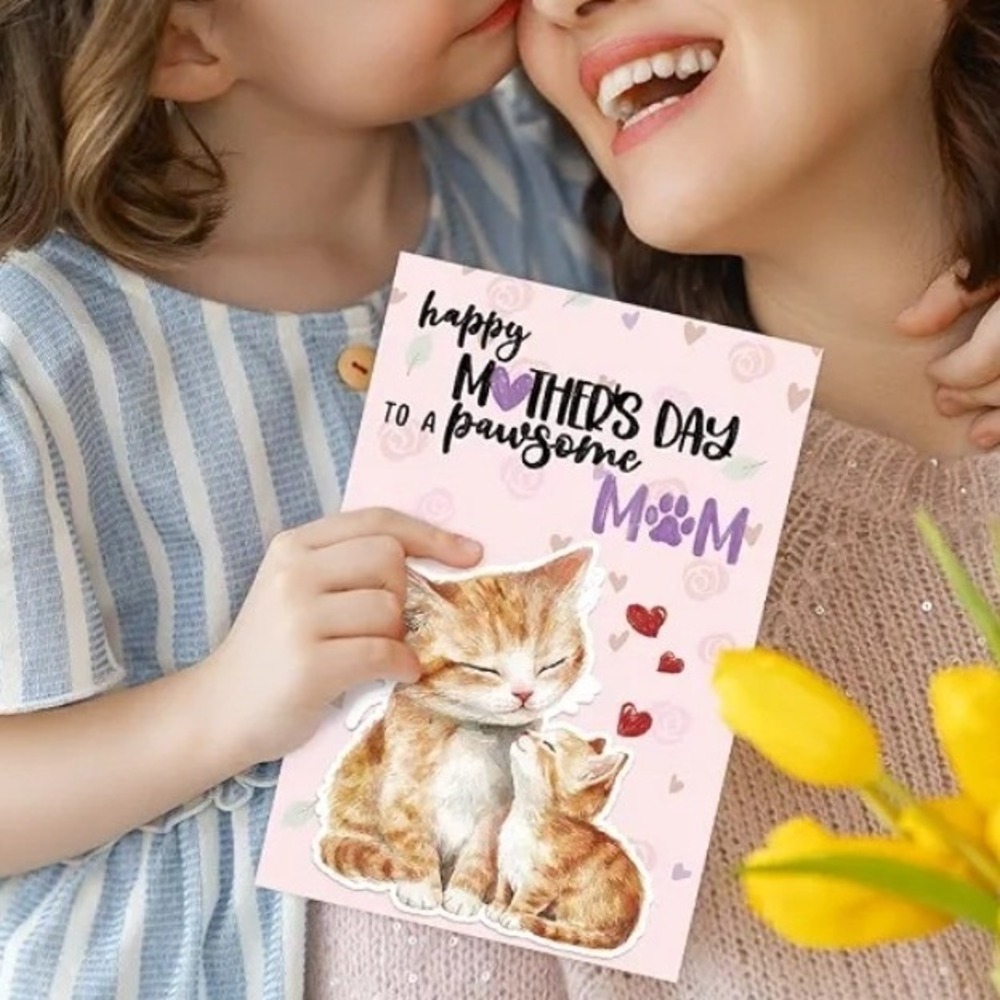 24 Pack Mothers Day Pawsome Mom Cat Greeting Cards with Envelopes and Stickers